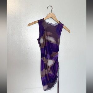 Purple and grey camo mesh dress with lettuce trim 
Size M